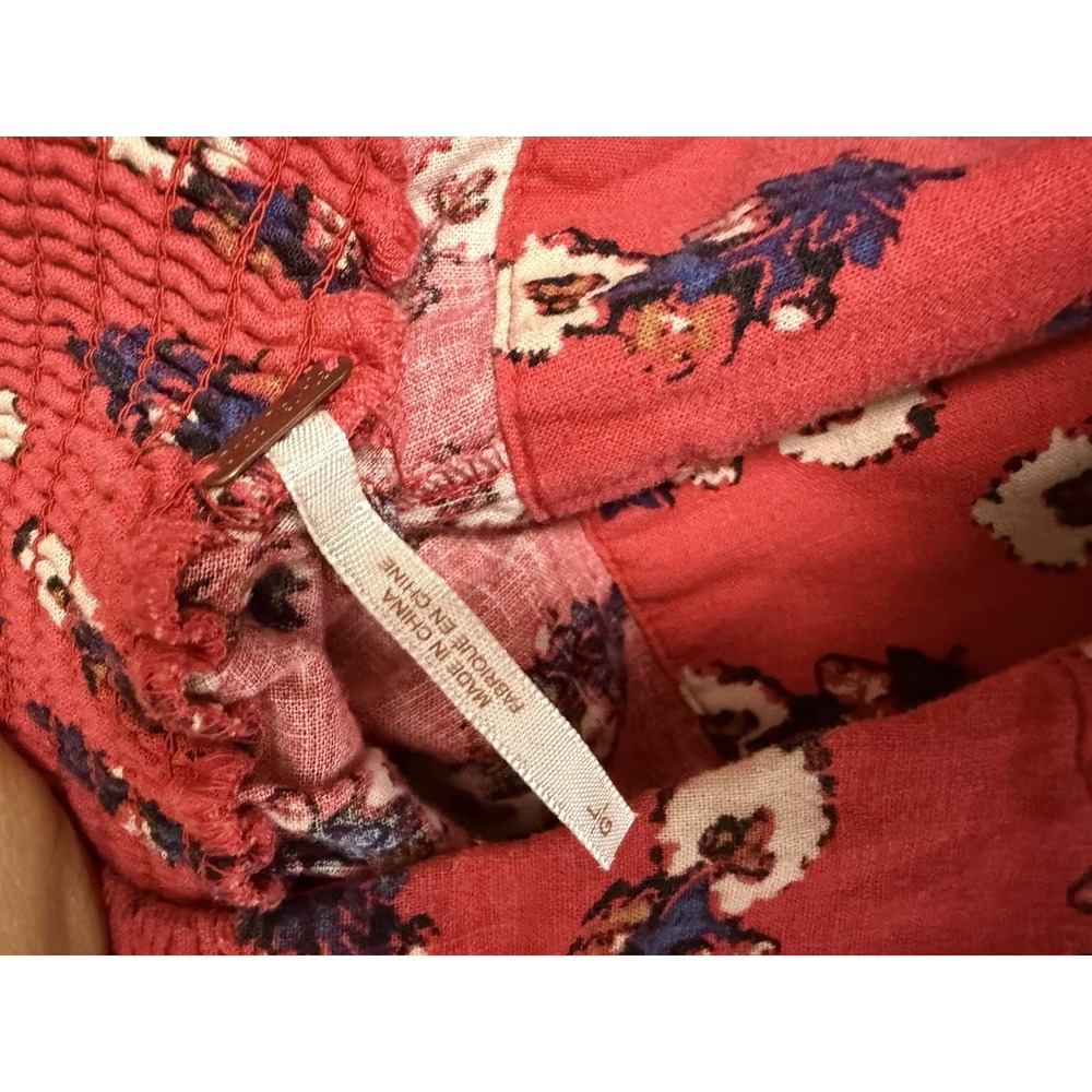 Free People Extreme Wide Leg Floral Boho Pants In Red Women's Size L - Picture 5 of 10